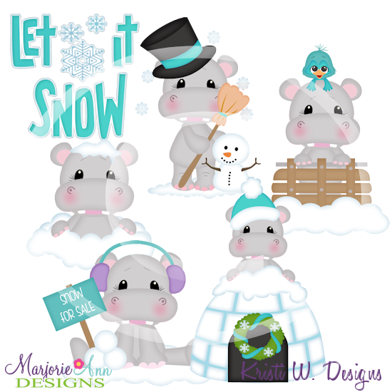 Let It Snow Hippos SVG Cutting Files Includes Clipart - Click Image to Close